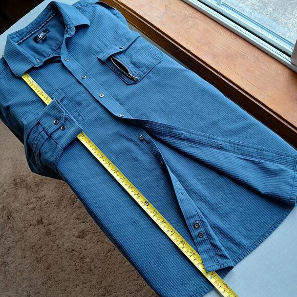 R&R Blue Cotton Button Up Shirt Mens XL long roll tab sleeves jacquard stripes - Picture 11 of 15